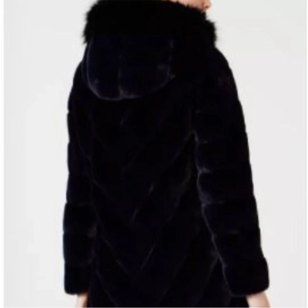 Calvin Klein Faux Fur Reversible Coat with Fox Trimmed Hood